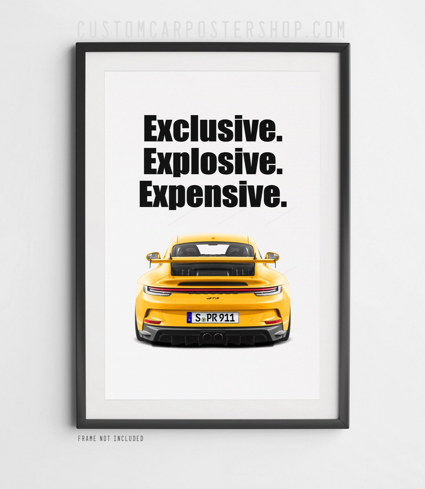 Explosive, Exclusive, Expensive - Porsche 992 GT3 Ad Poster in a frame