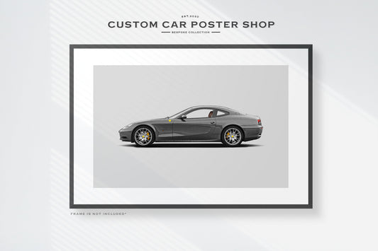 Custom Ferrari 612 Scaglietti Framed Artwork in Grigio Silverstone.