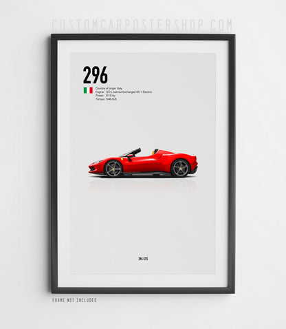 Rosso Corsa Ferrari 296 GTS convertible poster framed print art