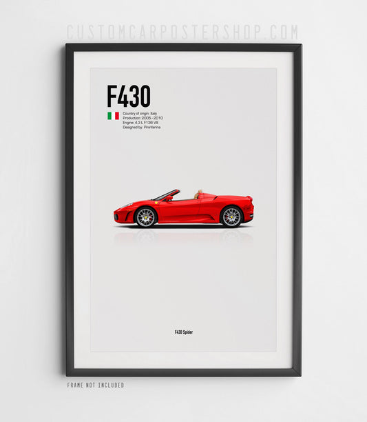 Ferrari F430 Spider Poster Framed in Red