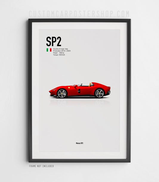 High-resolution Ferrari Monza SP2 poster in multiple colors framed art print