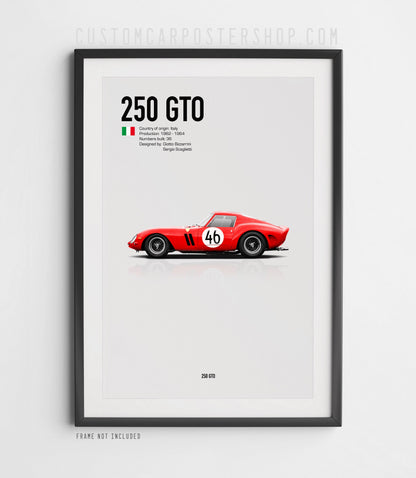 Framed Ferrari 250 GTO Poster in Red