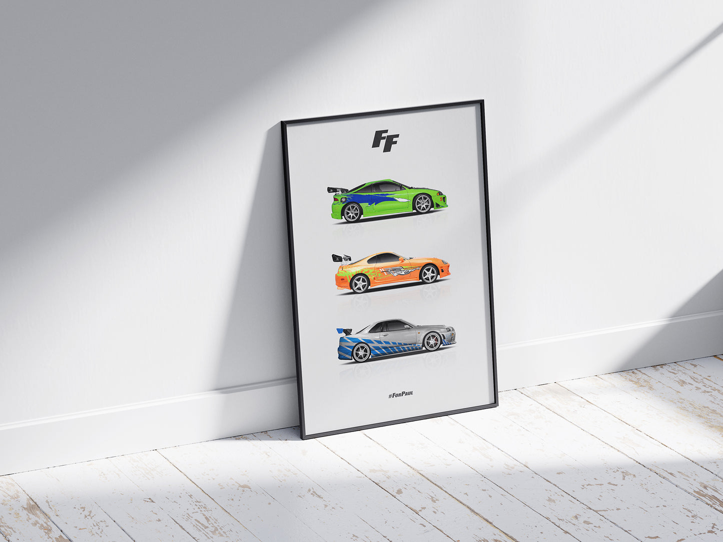 The Fast and The Furious (Paul Walker) Tribute Wall Art - Toyota Supra, Mitsubishi Eclipse, Nissan Skyline - Movie Cars Poster