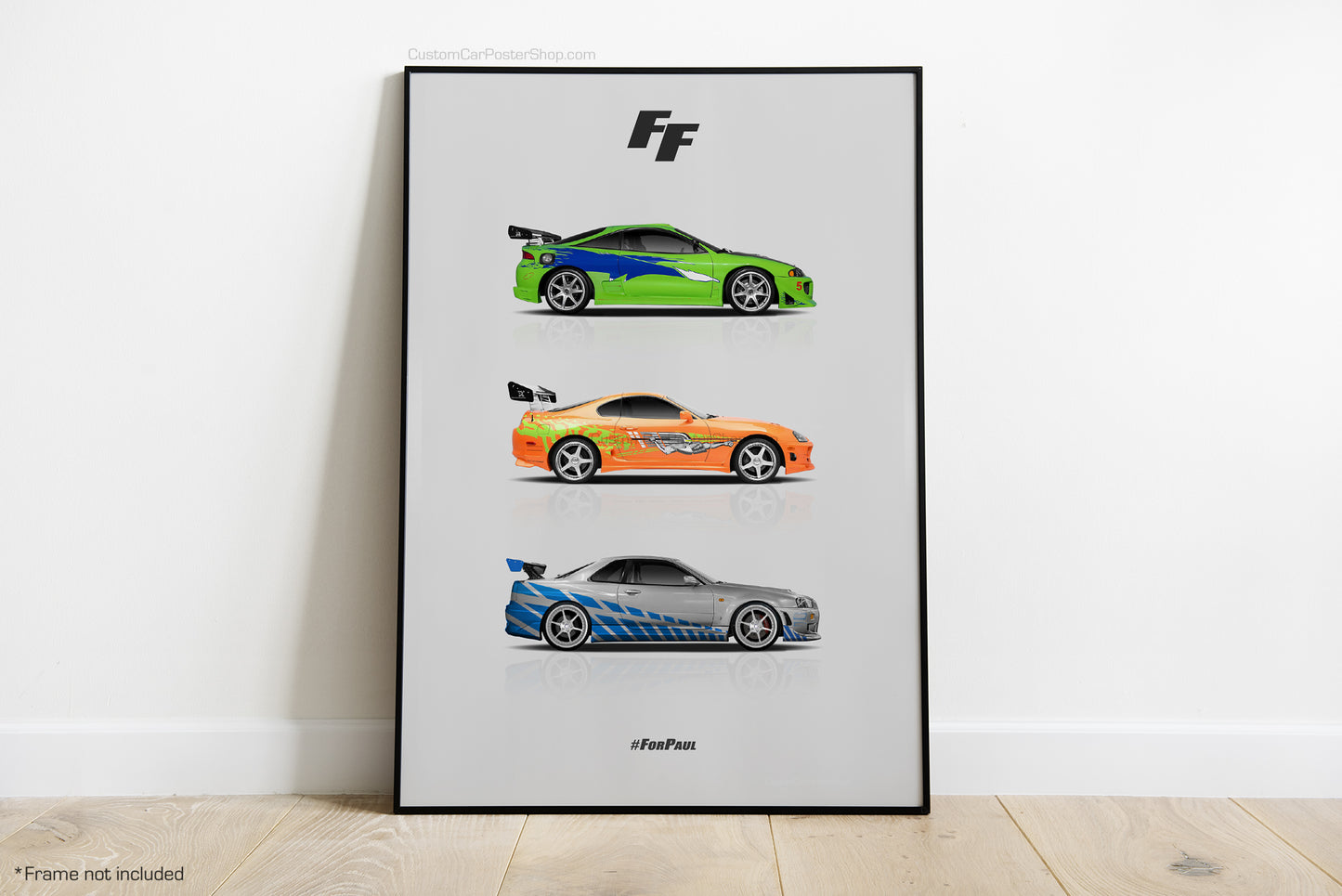 The Fast and The Furious (Paul Walker) Tribute Wall Art - Toyota Supra, Mitsubishi Eclipse, Nissan Skyline - Movie Cars Poster