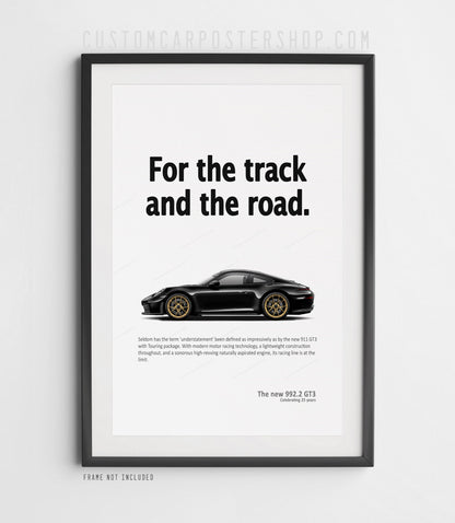 Porsche 911 (992.2) GT3 Touring Ad Poster - For the Track and the Road