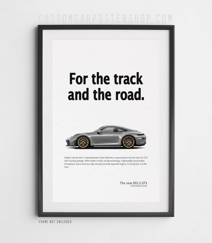 Porsche 911 (992.2) GT3 Touring Ad Poster - For the Track and the Road