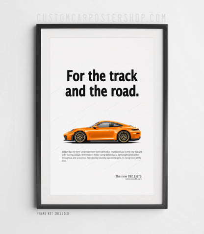 Porsche 911 (992.2) GT3 Touring Ad Poster - For the Track and the Road