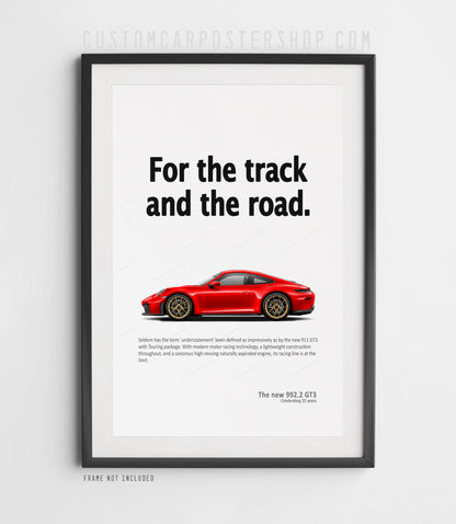 Porsche 911 (992.2) GT3 Touring Ad Poster - For the Track and the Road