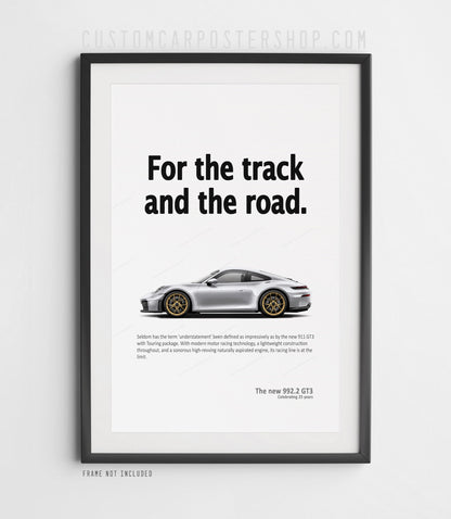 Porsche 911 (992.2) GT3 Touring Ad Poster - For the Track and the Road