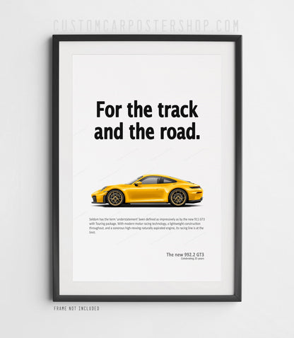 Porsche 911 (992.2) GT3 Touring Ad Poster - For the Track and the Road