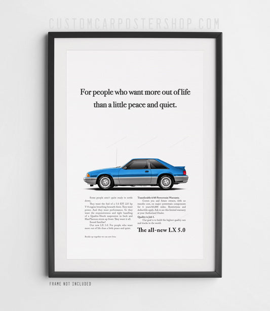 Blue Ford Mustang LX 5.0 Fox Body Print Ad Reproduction