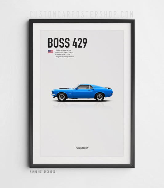 Ford Mustang BOSS 429 Muscle Car Poster Print in Blue