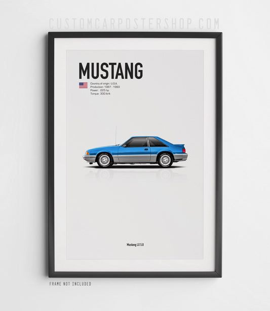 Blue Ford Mustang Fox Body Poster framed art 