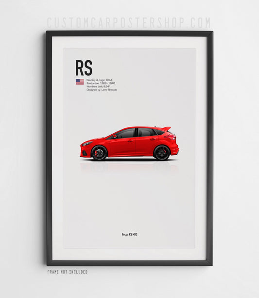 Ford Focus RS Mk3 Poster framed art in Race Red.