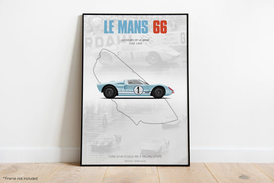 1966 Le Mans Ford GT40 Mk.II Tribute Poster - Classic Car Poster