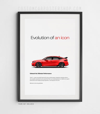 Red Honda Civic Type R FL5 Ad Poster Frame Art