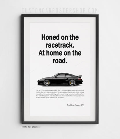 Porsche 996.2 911 GT2 Remastered Print Ad - Honed on the Racetrack
