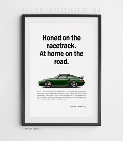 Porsche 996.2 911 GT2 Remastered Print Ad - Honed on the Racetrack