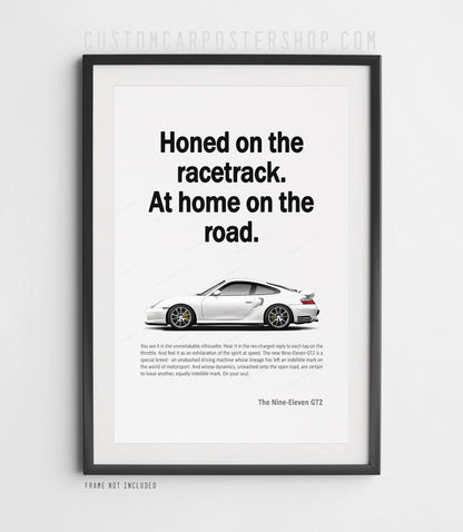 Porsche 996.2 911 GT2 Remastered Print Ad - Honed on the Racetrack