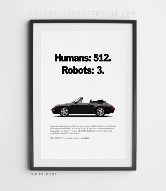 Porsche 911 Carrera Cabriolet (993) Retro Ad Poster - Humans vs Robots