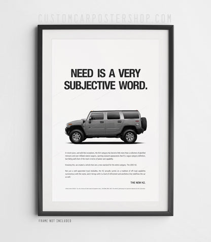 Hummer H2 (2002) Remastered Print Ad Poster– Need