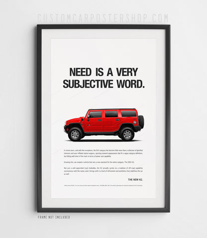 Hummer H2 (2002) Remastered Print Ad Poster– Need