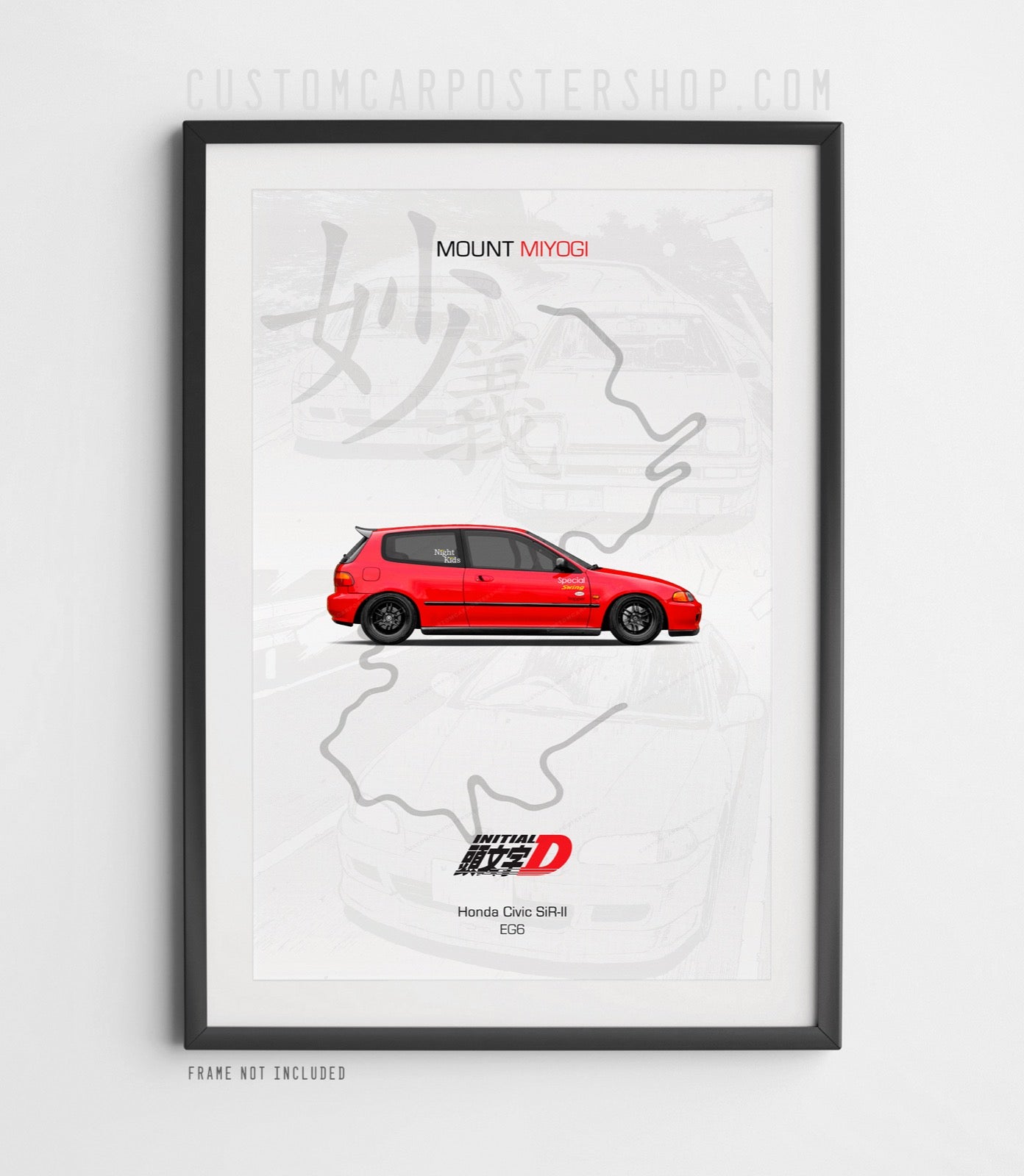 Honda Civic SiR-II - Initial D Poster Framed Art