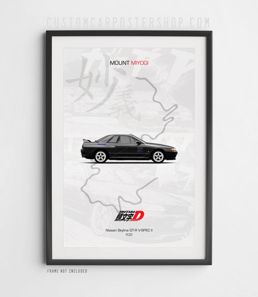 Nissan Skyline GT-R R32 - Initial D Poster framed art