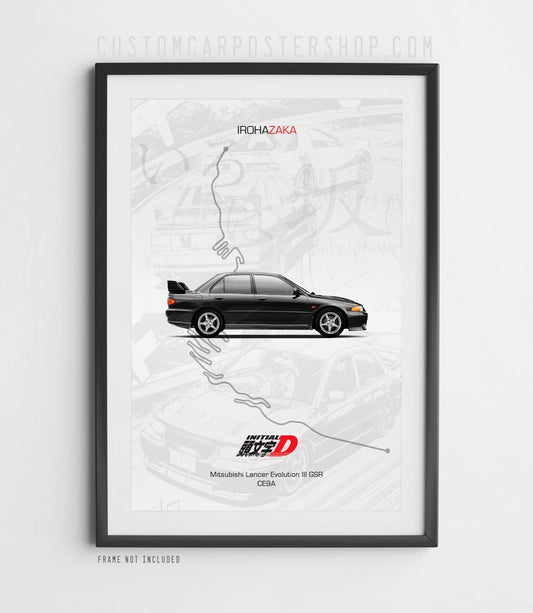 Mitsubishi Evolution III - Initial D Poster Framed Art