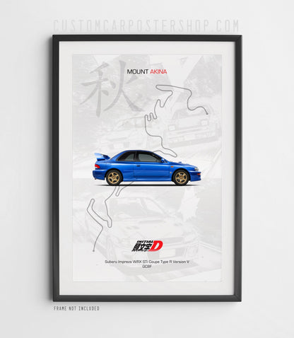 Subaru WRX STi - Initial D Poster framed