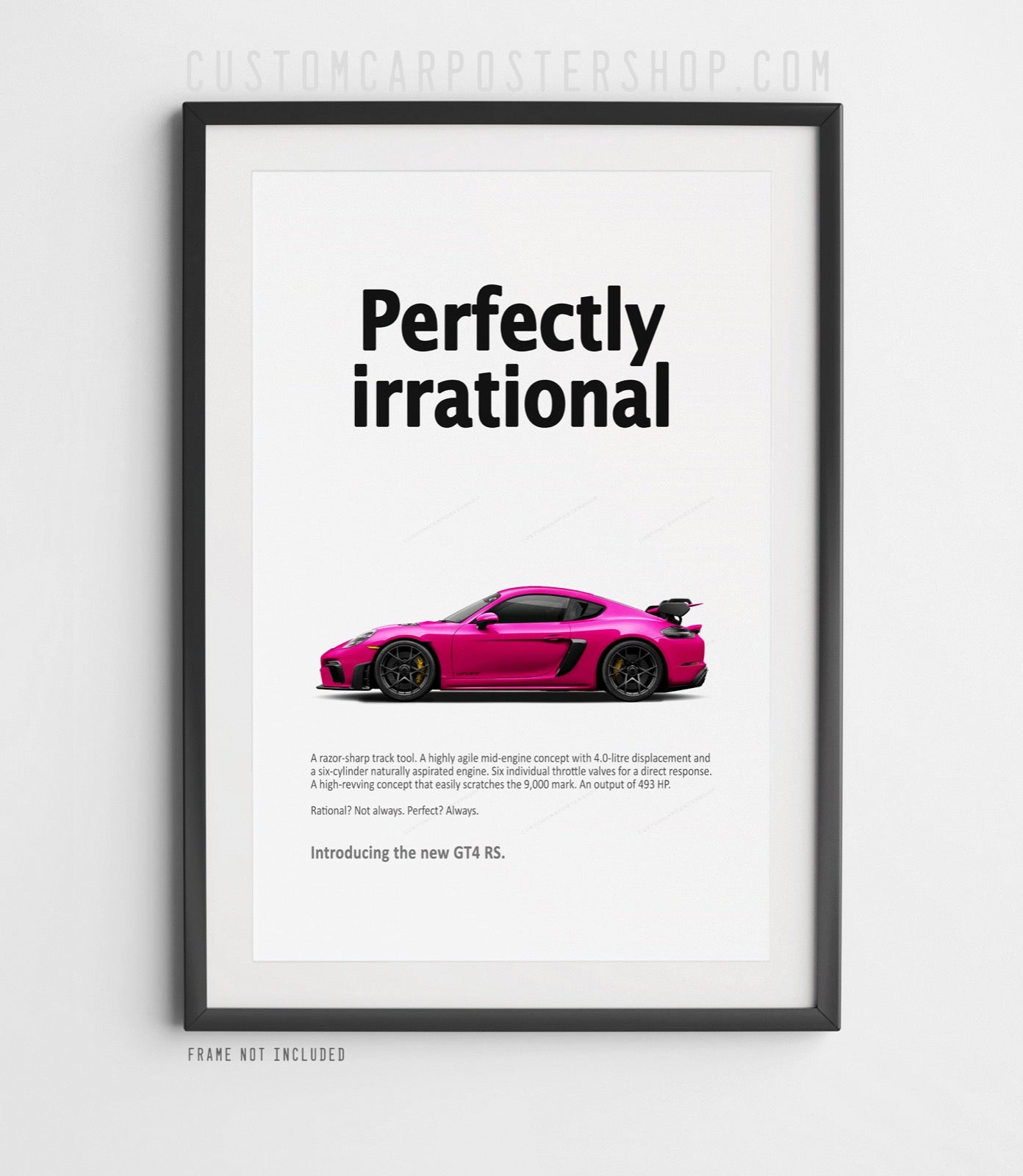 Porsche 718 Cayman GT4 RS Ad - Perfectly Irrational Poster in a frame