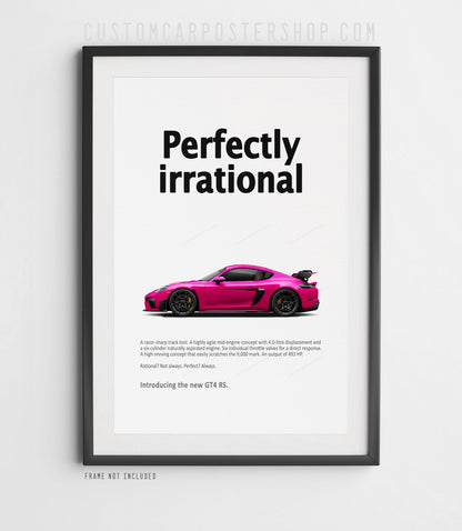 Porsche 718 Cayman GT4 RS Ad - Perfectly Irrational Poster in a frame