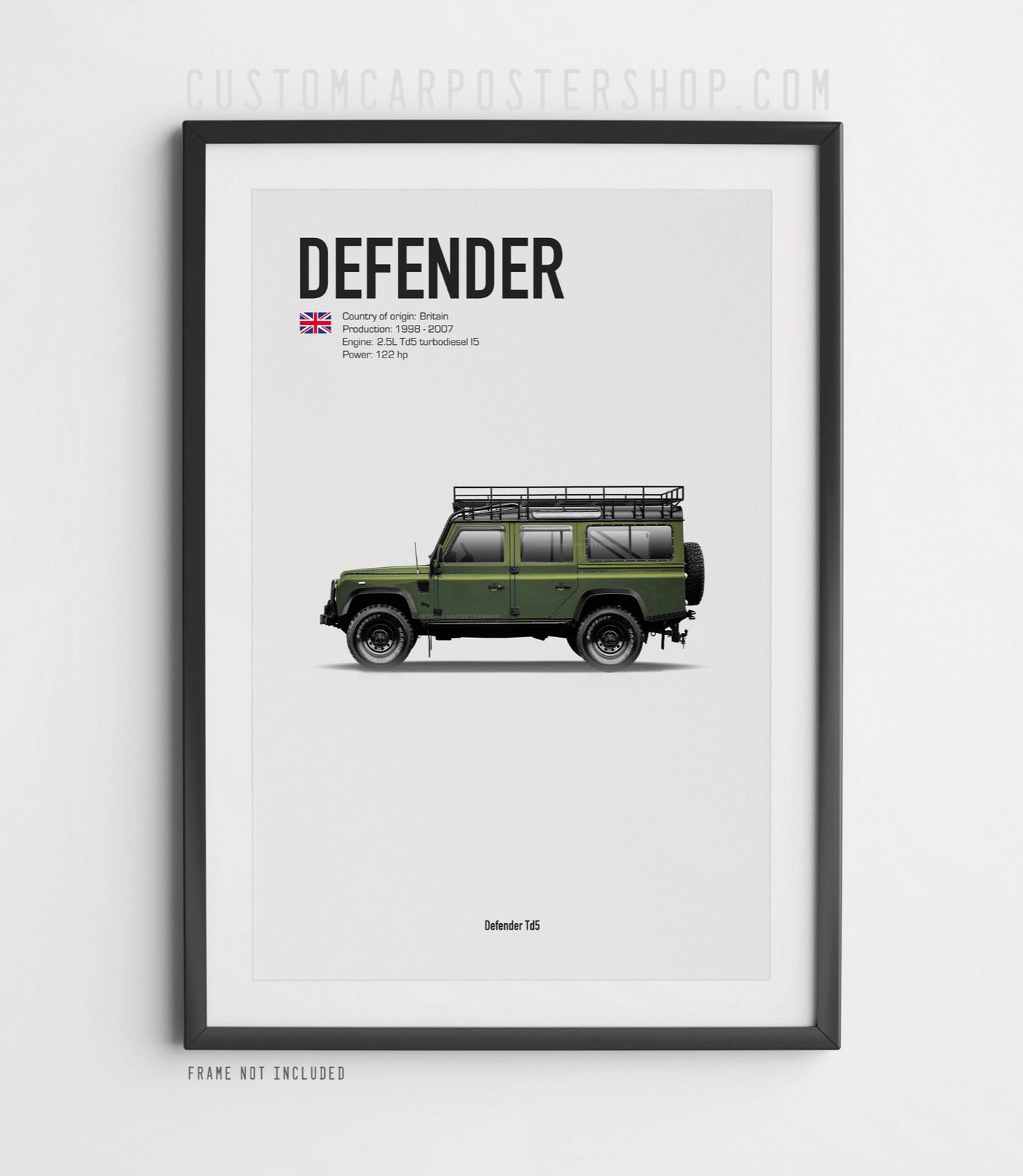 Green Land Rover Defender Td5 Poster wall art framed display