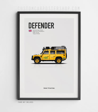 Land Rover Defender Camel Trophy Tribute Poster in a frame