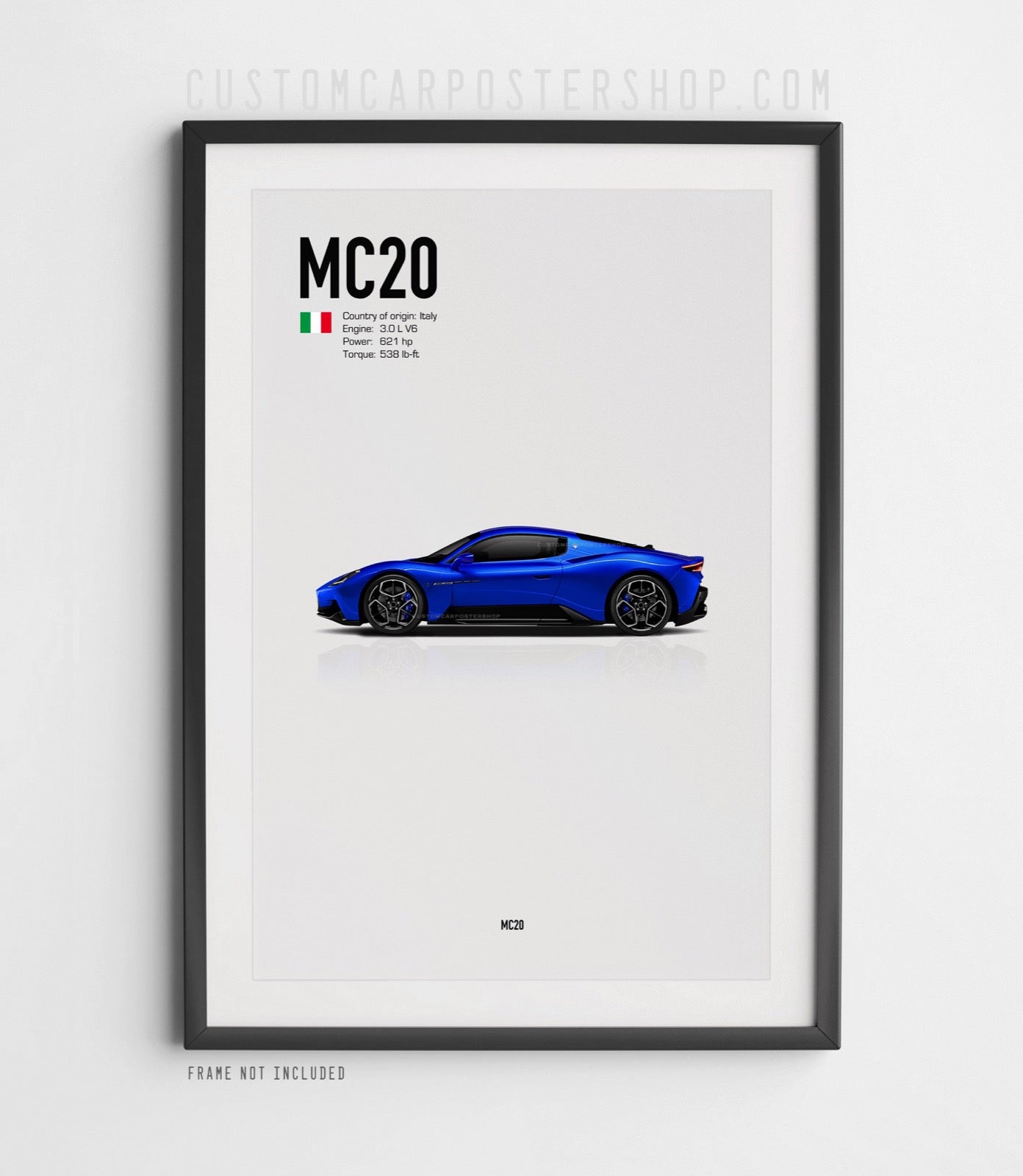 Blue Maserati MC20 Poster Framed Art