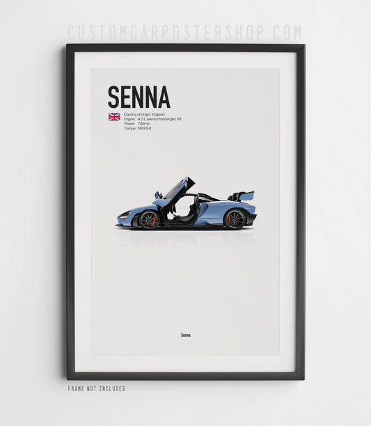 McLaren Senna Poster Framed with Door opened