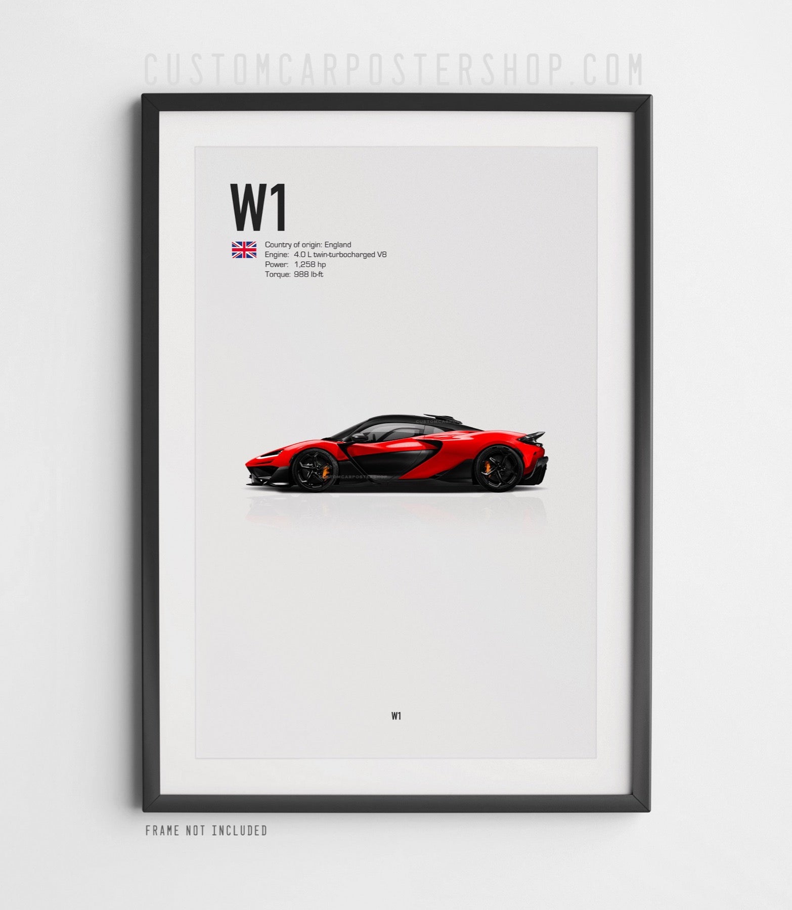 Framed McLaren W1 Supercar Poster – Red Twin-Turbo V8 Performance Car Art Print for McLaren Fans and Supercar Collectors