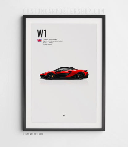 Framed McLaren W1 Supercar Poster – Red Twin-Turbo V8 Performance Car Art Print for McLaren Fans and Supercar Collectors