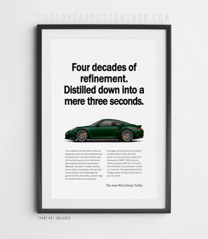 Porsche 911 Turbo (991.1) Print Ad Poster - Mere Three Seconds
