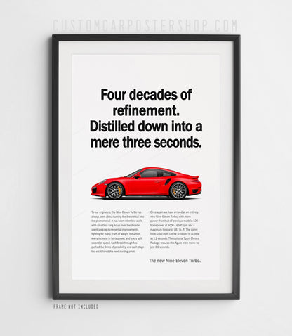 Porsche 911 Turbo (991.1) Print Ad Poster - Mere Three Seconds