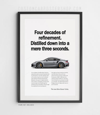 Porsche 911 Turbo (991.1) Print Ad Poster - Mere Three Seconds