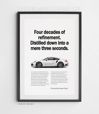 Porsche 911 Turbo (991.1) Print Ad Poster - Mere Three Seconds