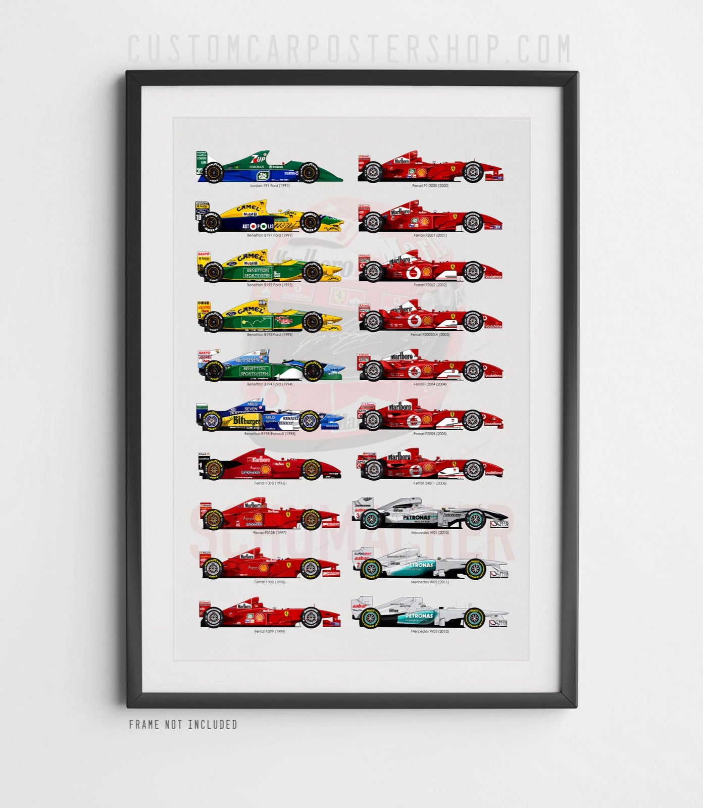 Michael Schumacher F1 Tribute (Benetton, Ferrari, Mercedes, Jordan) Poster Framed Art