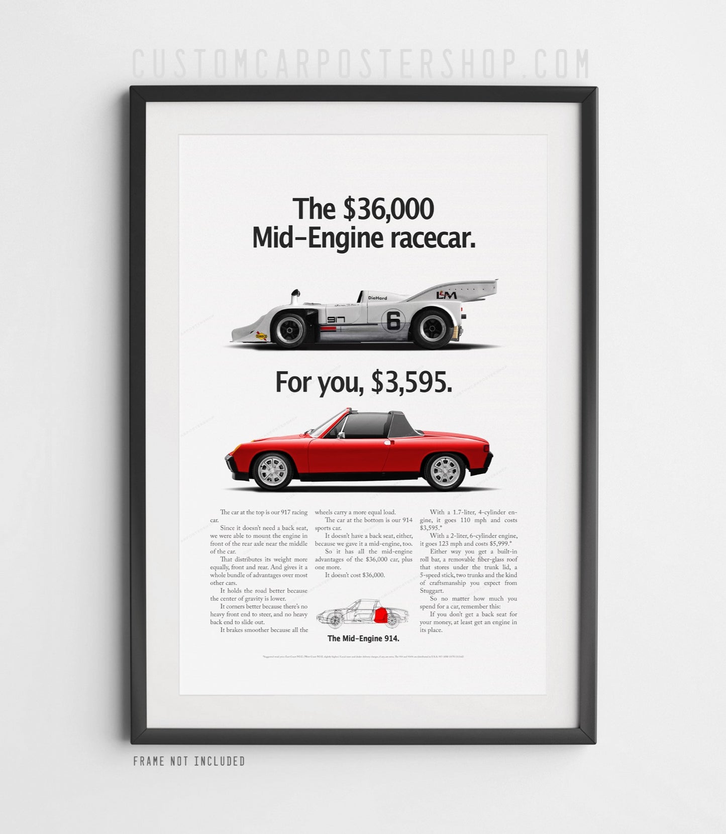 Porsche 914 Retro Classic Print Ad Mid-engine racecar in Guards Red