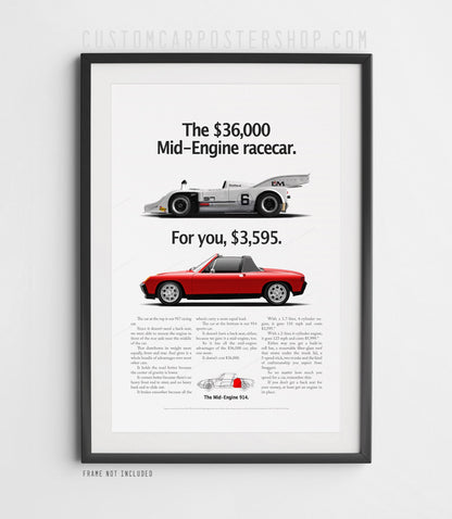 Porsche 914 Retro Classic Print Ad Mid-engine racecar in Guards Red
