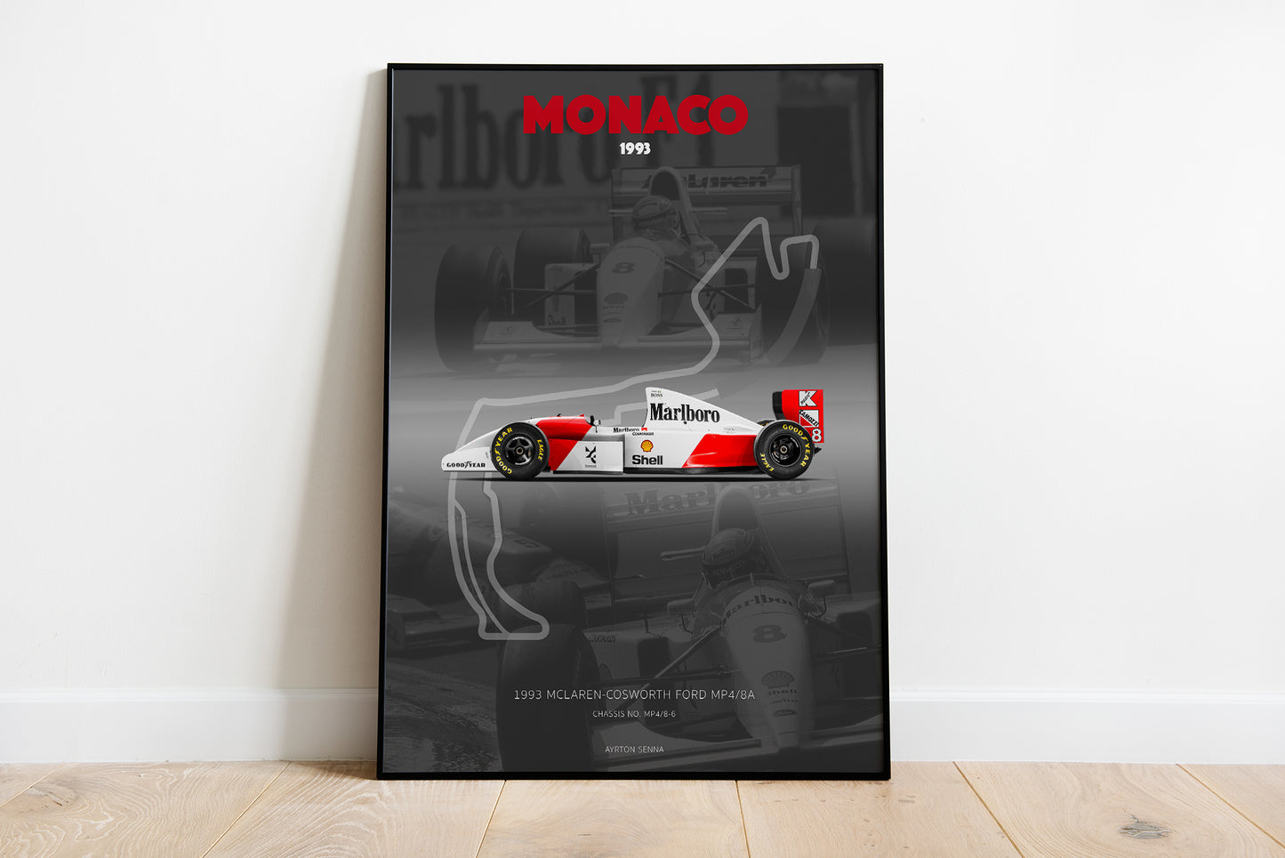 McLaren MP4/8 Wall Art - Ayrton Senna 1993 Monaco Grand Prix Champion - F1 Wall Art