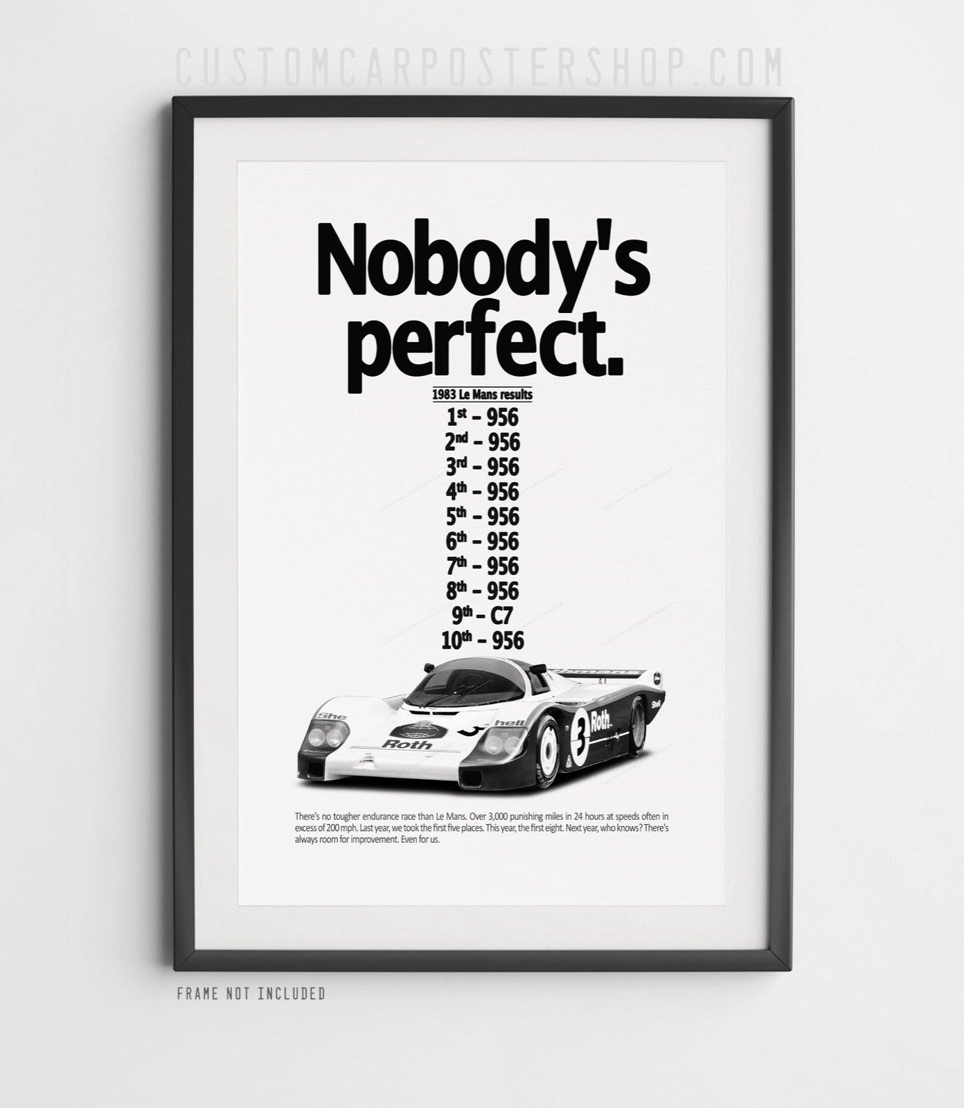 Porsche 956 Retro Print Ad - Nobody's Perfect