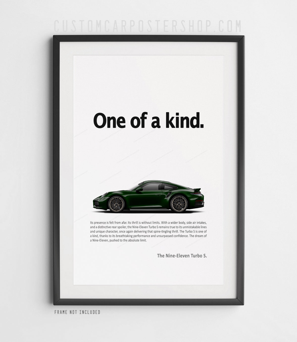Porsche 992.2 911 Turbo S “One of a Kind” remastered print ad poster in Dark Green