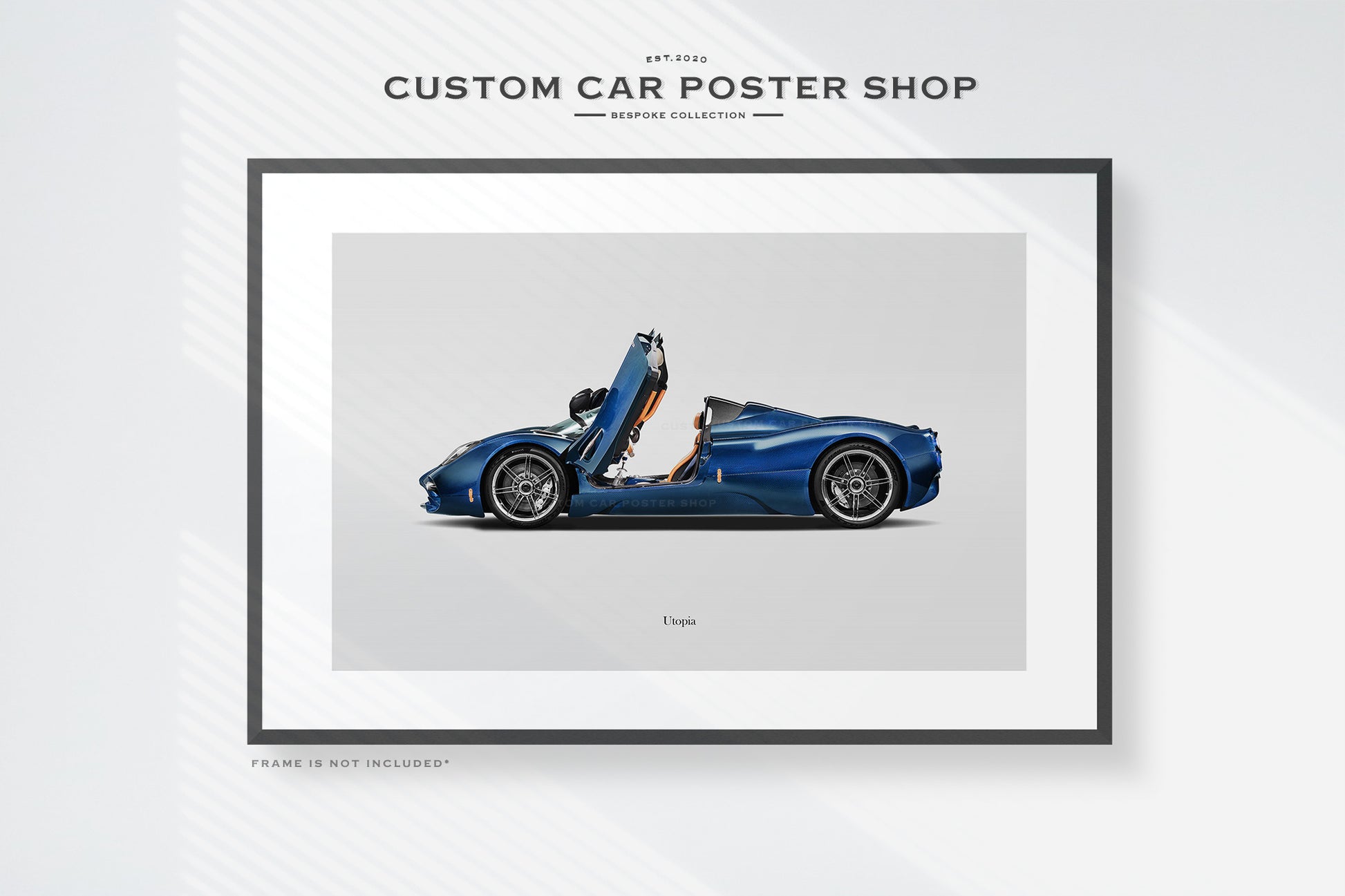 Pagani Utopia Roadster Poster in Blue framed art