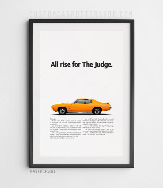Pontiac GTO Judge Classic Car Poster – Remastered 1970 Orbit Orange Muscle Car Vintage Ad Wall Art for Garage, Man Cave, or Collector Decor